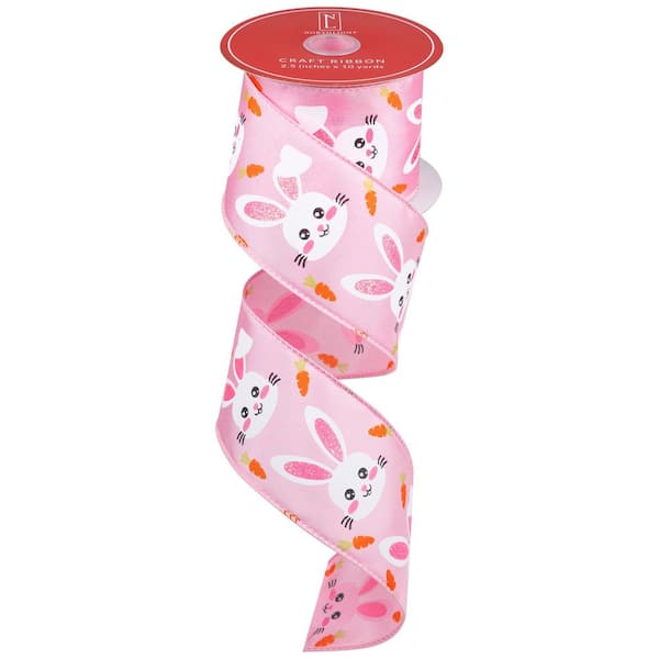 Easter Bunny Wired Spring Craft Ribbon-2.5 in. x 10 Yards-Pink