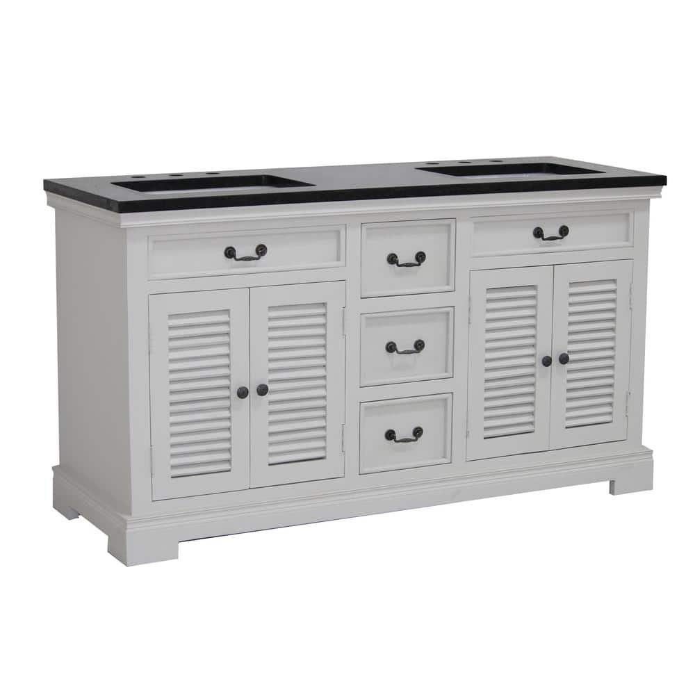 72 in. W x 22 in. D Bath Vanity in White with Granite Vanity Top in Black w