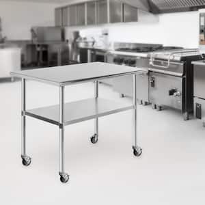 48 x 30 in. Stainless Steel Kitchen Utility Table with Bottom Shelf and Casters