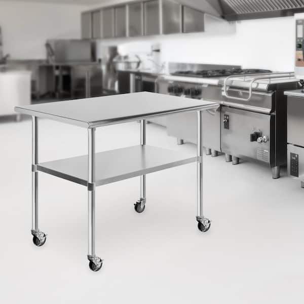 GRIDMANN 48 x 30 in. Stainless Steel Kitchen Utility Table with Bottom Shelf and Casters