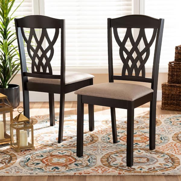 Delilah Sand and Dark Brown Fabric Dining Chair (Set of 2)