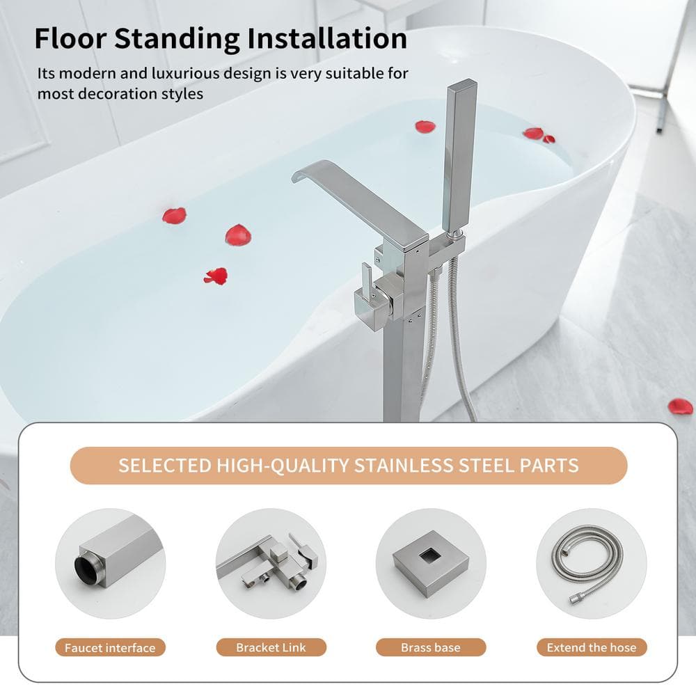 Brushed Nickel Single-Handle Freestanding Tub Faucet with Hand Shower