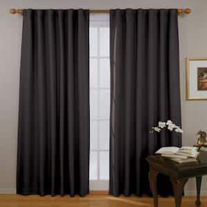 Fresno Thermaweave Black Solid Polyester 52 in. W x 84 in. L Blackout Single Rod Pocket Back Tab Curtain Panel