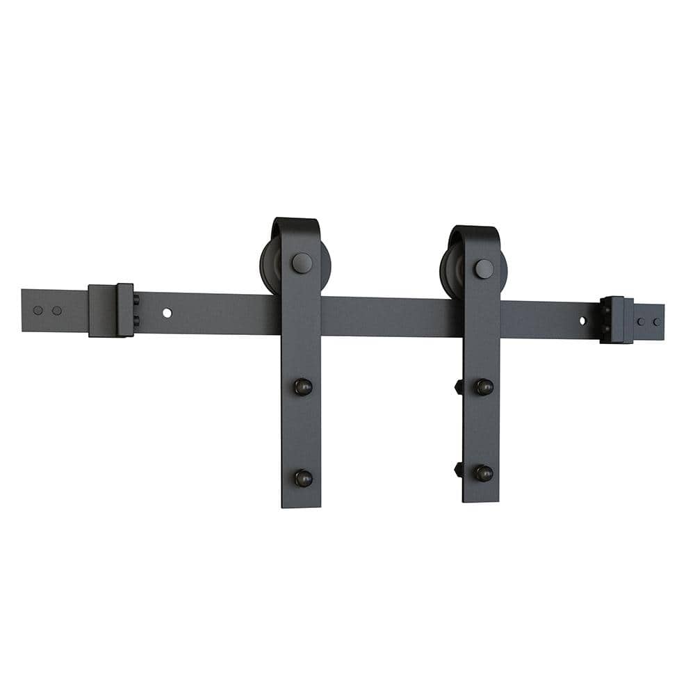 Black Solid Steel Sliding Barn Door Hardware Kit