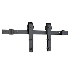 78 in. Black Solid Steel Sliding Rolling Barn Door Hardware Kit for Single Wood Doors with Routed Floor Guide
