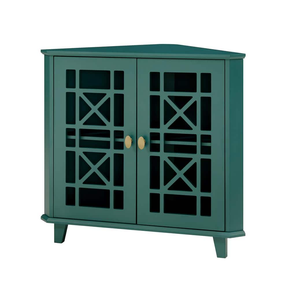 Transitional Triangular Corner Cabinet with Adjustable Shelving in Dark Teal