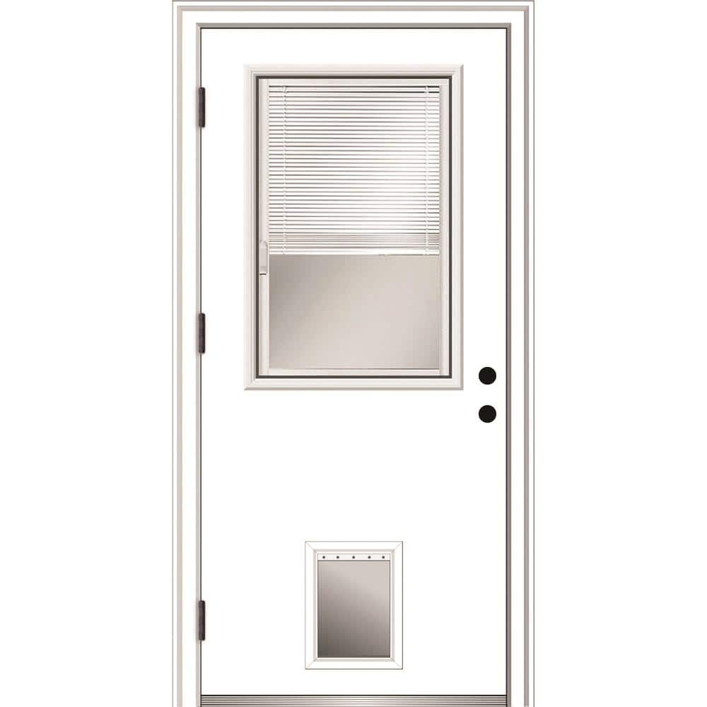30 in. x 80 in. Internal Blinds Right-Hand Outswing 1/2-Lite Clear Primed Fiberglass Prehung Front Door with Pet Door price history on PriceWatchPro