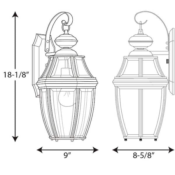 New Haven Collection 1-Light Textured Black Clear Beveled Glass New Traditional Outdoor Medium Wall Lantern Light