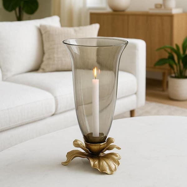 Gold Handmade Aluminum and Glass Modern Candle Holder