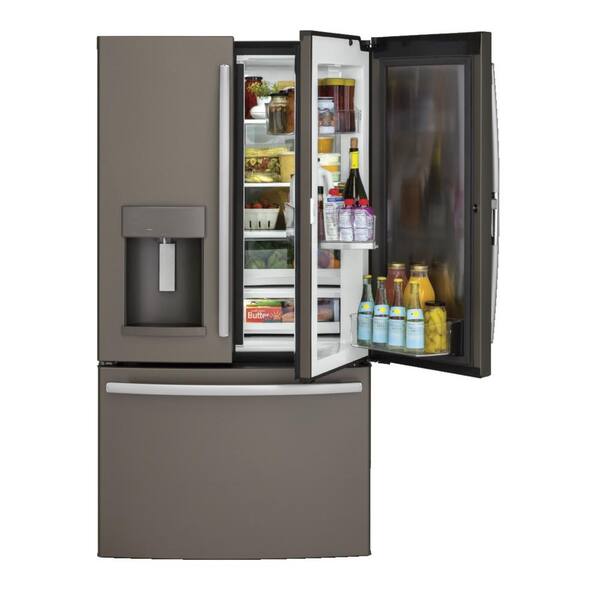 Ge 27 8 Cu Ft French Door Refrigerator With Door In Door In Slate Fingerprint Resistant Gfd28gmles The Home Depot