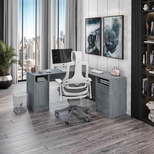 60 in. L-Shaped Gray 2 Drawer Computer Desk with Built-In Storage