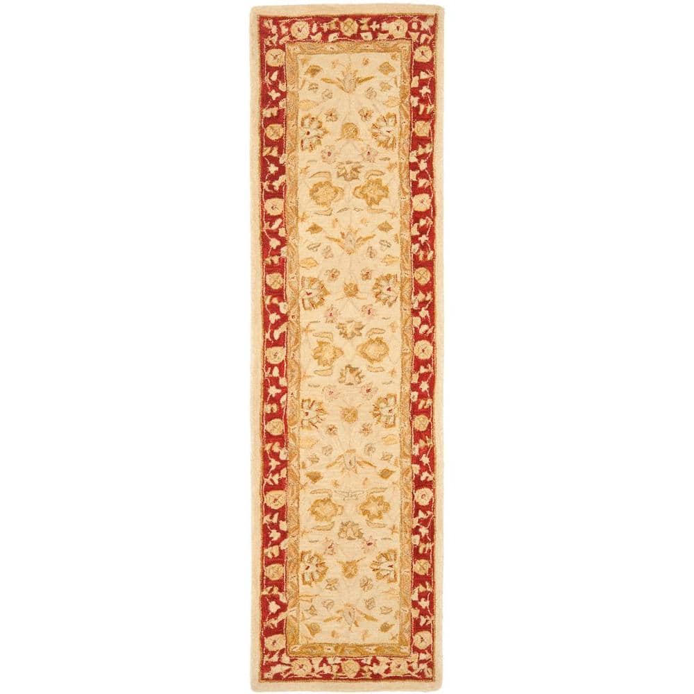 Ivory and Red Floral Hand-Tufted Wool Runner Rug, 2'3" x 8'