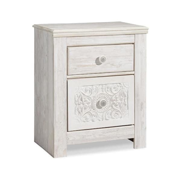 Paxy Whitewash 2 Drawer 15.75 in. W Nightstand