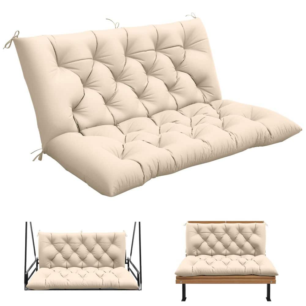 47 x 40 in. Outdoor Waterproof Porch Swing Cushion 2-Seater Replacement with Backrest for Patio Furniture Cream