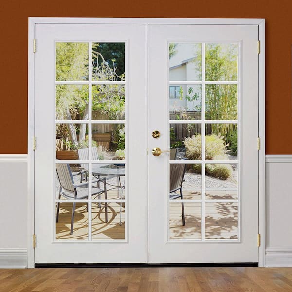 72 in. x 80 in. Primed Fiberglass Prehung Right-Hand Inswing 10-Lite Clear Glass Patio Door in Vinyl Frame, no Brickmold