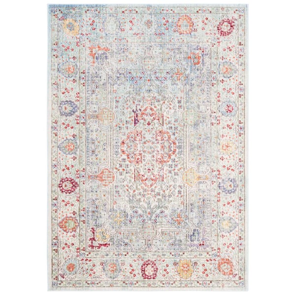 Valencia 4 ft. x 6 ft. Blue/Multi Distressed Oriental Area Rug