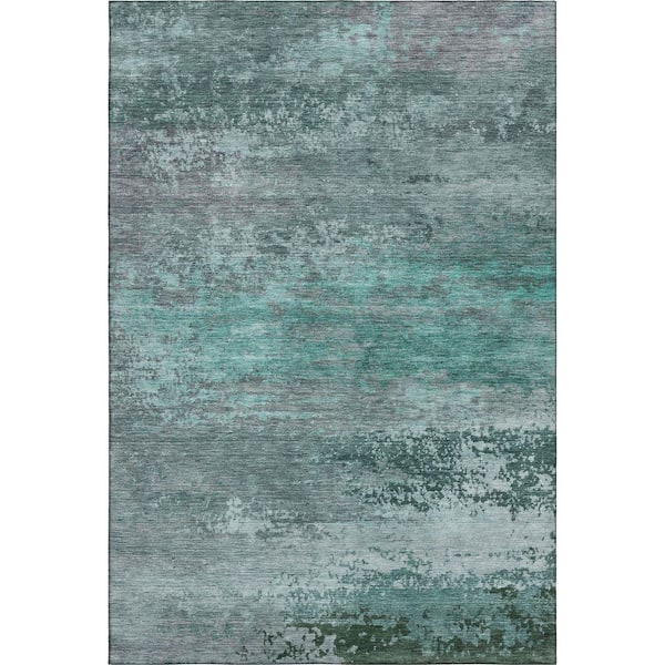Mayfield Premium Machine Washable Abstract AMF2071 Teal 5 ft. x 7 ft. 6 in. Area Rug