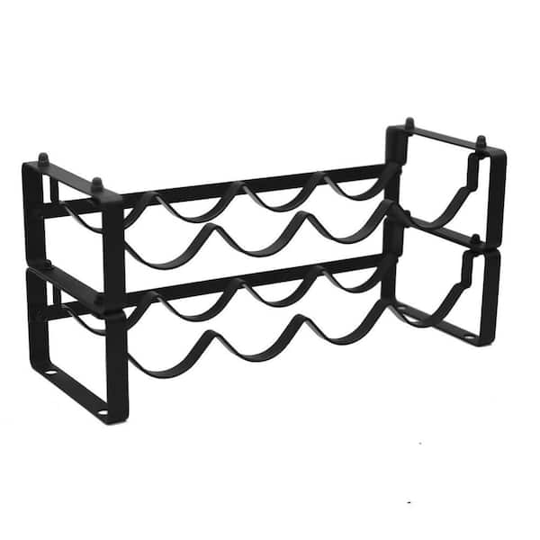 JFVKAF 2 Tier Black Metal Wine Rack Kitchen Storage Organizer Stackable ...