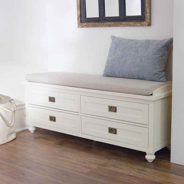 Home Decorators Collection Vernon Polar Off-White 4-Drawer Storage Bench