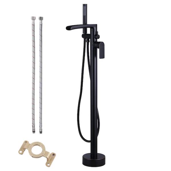 Single-Handle Floor Mount Freestanding Tub Faucet with Hand Shower in Oil Rubbed Bronze