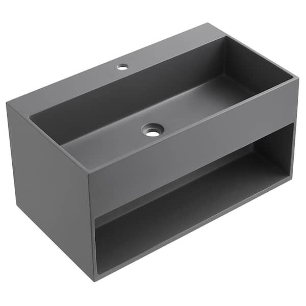 SERENE VALLEY 24 in. Wall-Mount Bathroom Solid Surface Vanity with Storage Space in Matte Gray