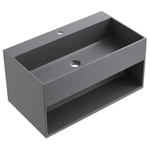 32 in. Wall-Mount Bathroom Solid Surface Vanity with Storage Space in Matte Gray