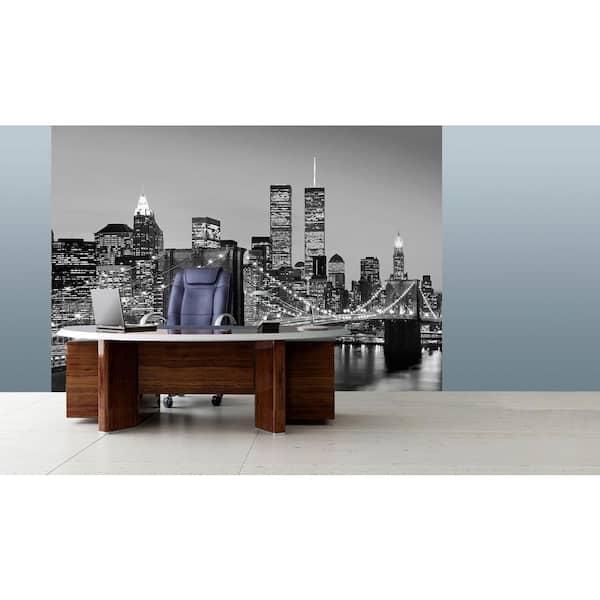 Ideal Decor 144 in. H x 100 in. W Manhattan Skyline at Night Wall Mural