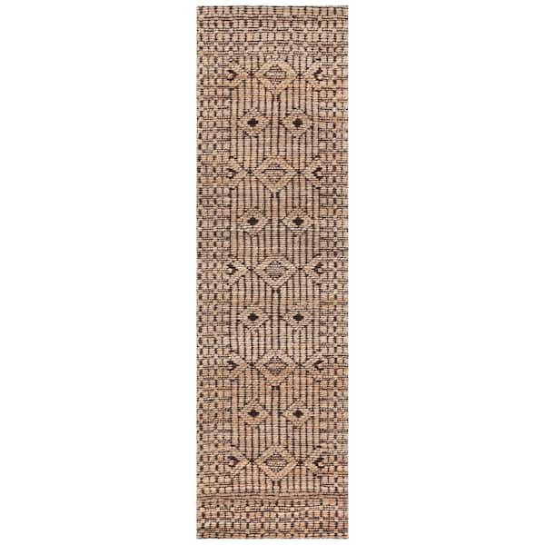 Natural Fiber 2 ft. x 8 ft. Natural/Black Geometric Oriental Runner Rug