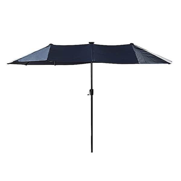 JAYDEN CREATION Bylany 12.5 ft. Metal Market Solar Tilt Half Patio Umbrella in Navy