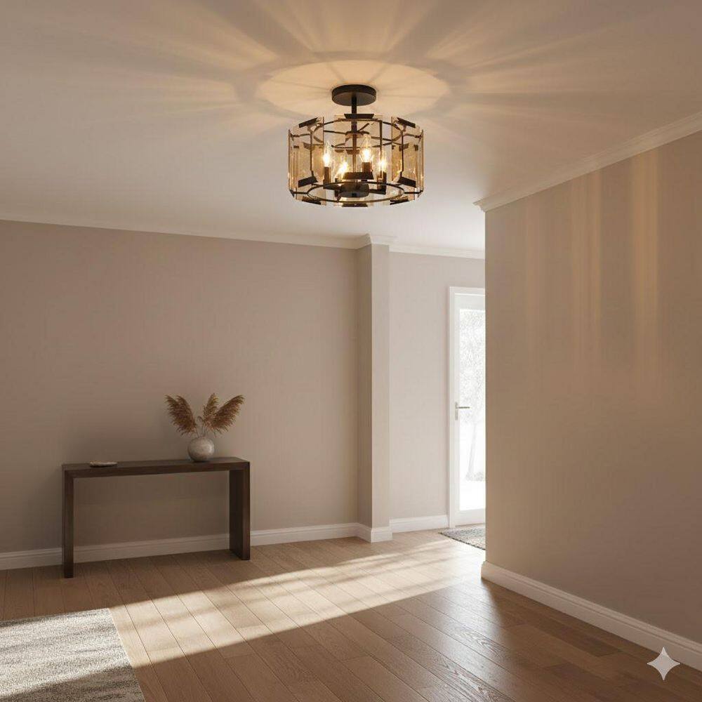 14 in. 4-Light Black Semi Flush Mount with Amber Glass Shade price history on PriceWatchPro