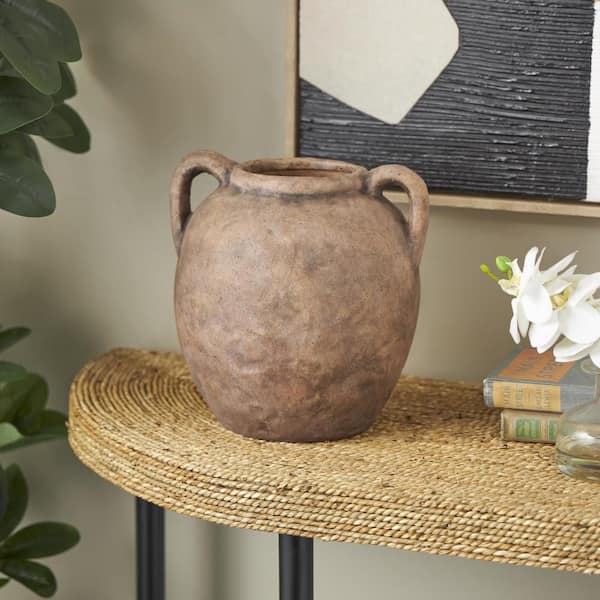Copper Antique Style Textured Ceramic Decorative Vase with Handles