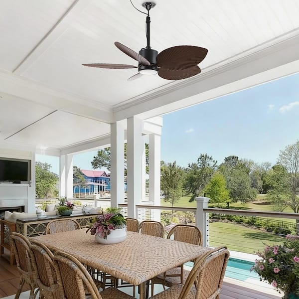42 in. Matte Black Downrod Mount Standard Outdoor Ceiling Fan with LED lights and Remote Included