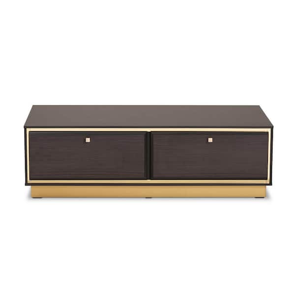 Baxton Studio Cormac 41 .3 in. Dark Brown and Gold Rectangle Wood Coffee Table