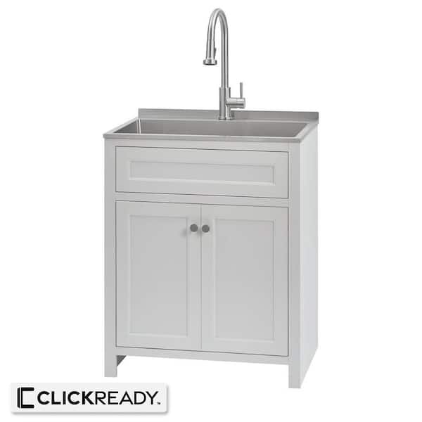 28 in. W Drop-In Laundry Sink with Faucet and Ready to Assemble Cabinet with CLICKREADY Technology in White