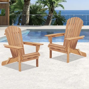 Outdoor Patio Foldable Wood Lounge Adirondack Chair in Light Brown (Set of 2)