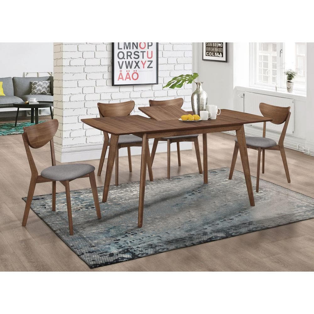 Natural Walnut and Grey Mid-Century Dining Set with Cushioned Seats