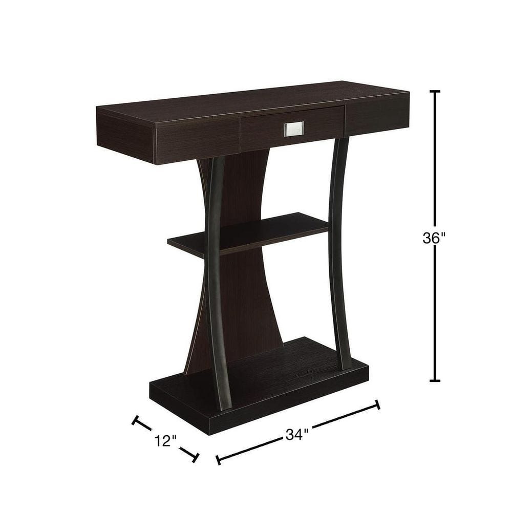 Newport Harri Espresso 3-Tier Console Table with Storage Drawer