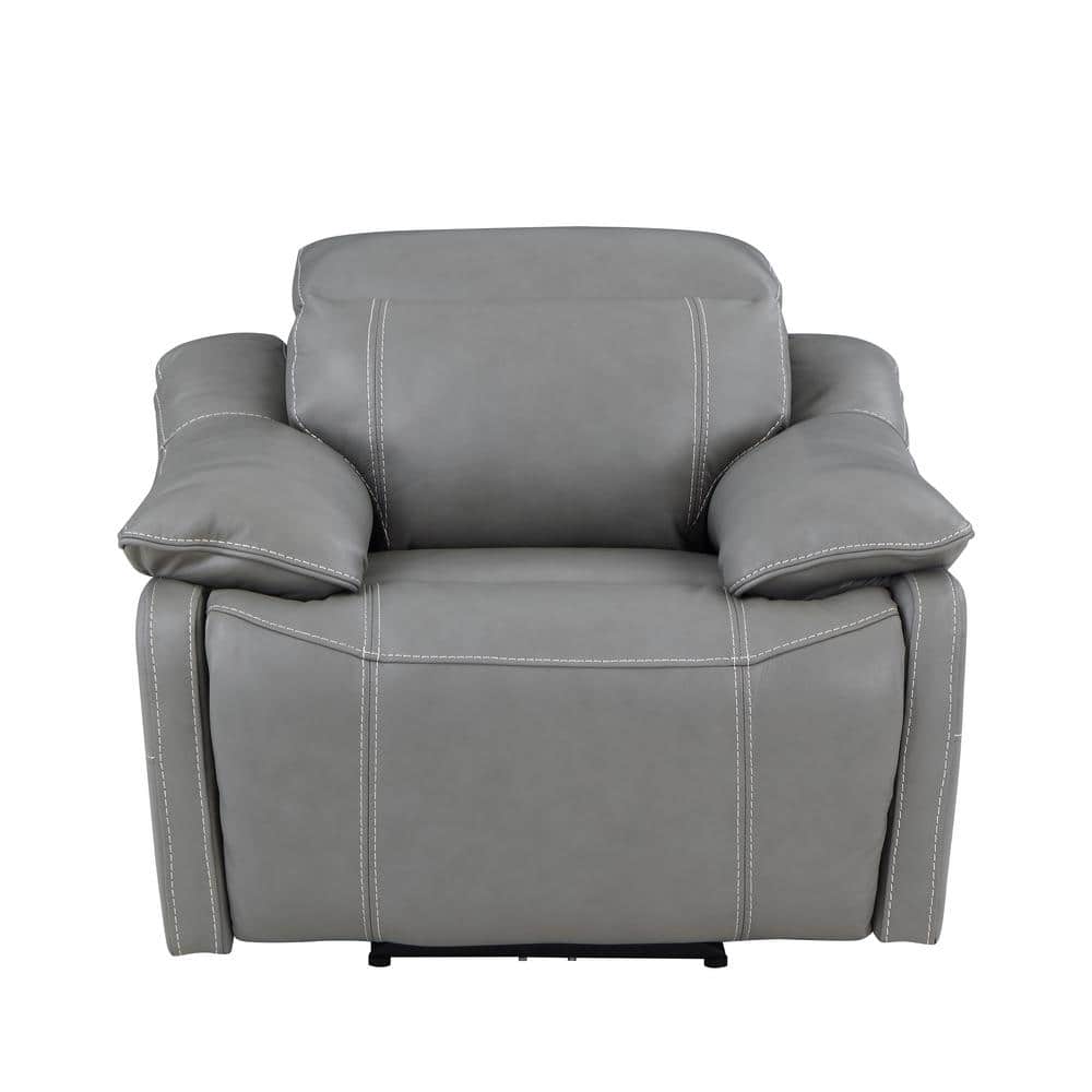 Gray Leather Power Recliner with Wood Accents