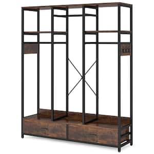 Billie Dark Brown Closet Rack with 2-Drawers, 2-Shelves and 6 Hooks