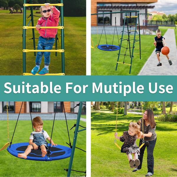 Bon Furni Metal Green Outdoor Swing Playset with Climbing