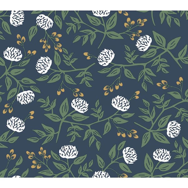 Peonies Navy Floral Premium Peel and Stick Wallpaper