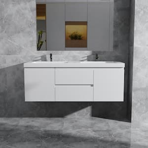 60 in. W x 20 in. D x 22 in. H Floating Bathroom Vanity in Gloss White with Double Solid Surface Sink Top in White