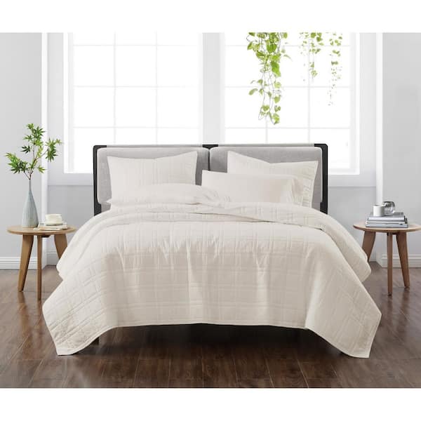 CANNON Solid Ivory King 3-Piece Quilt Set