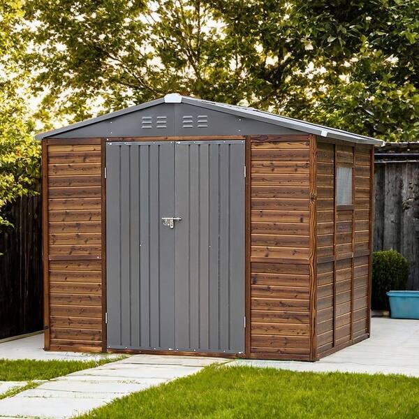 JUJABU 6 ft. W x 8 ft. D Wood Shed with Double Door (48 sq. ft