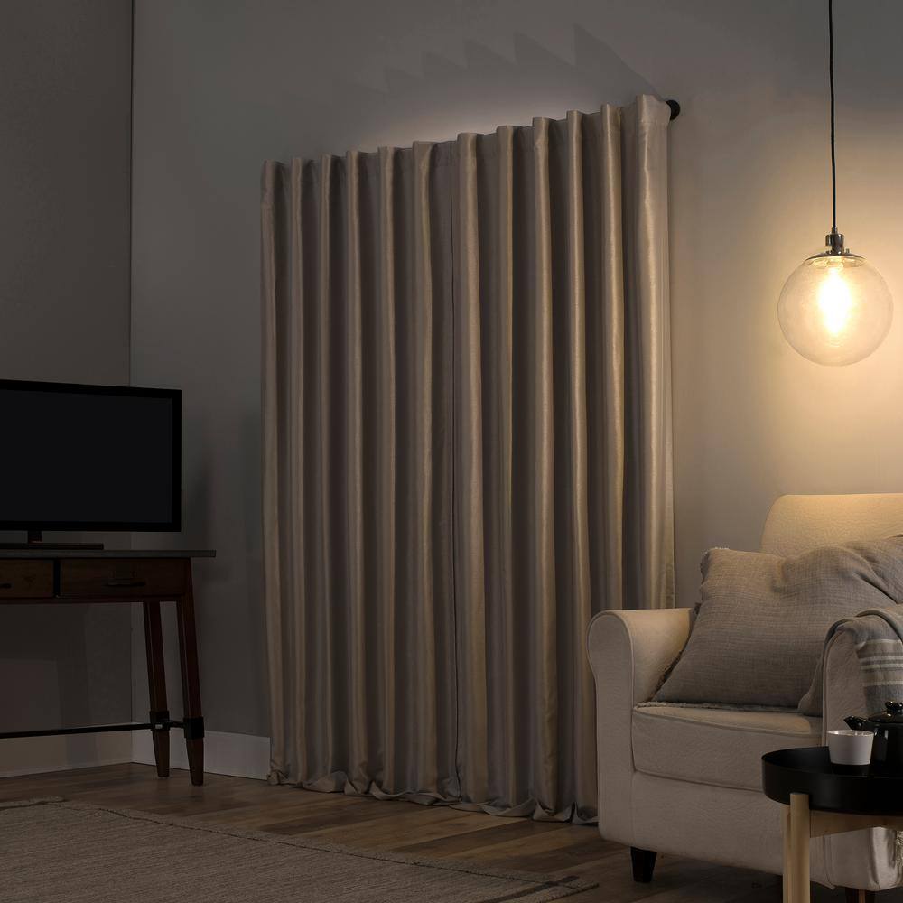 Stone Beige Faux Silk Blackout Curtain Panel, 50" x 63"