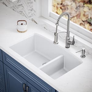 Undermount Quartz Composite 32 in. 60/40 Double Bowl Kitchen Sink in White