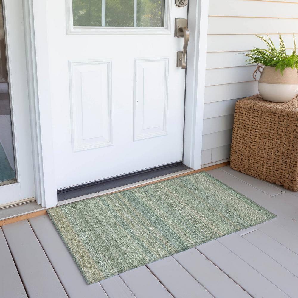 Aloe Green Synthetic Flat Woven Rectangular Rug