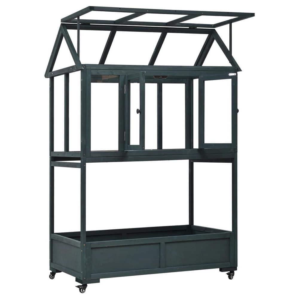 47.2 in. x 23.6 in. x 69.3 in. Green Wooden Greenhouse Portable Cold Frame 