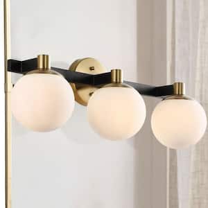 Modernist Globe 24 in. 3-Light Brass Gold/Black Metal Modern Contemporary LED Vanity Light with Frosted Glass