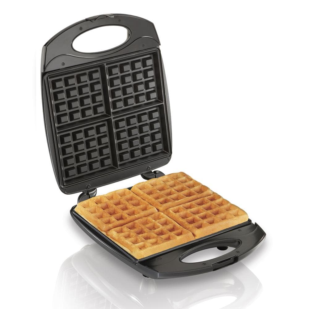 Black and Stainless Steel Belgian Style Non-Stick 4-Slice Waffle Maker